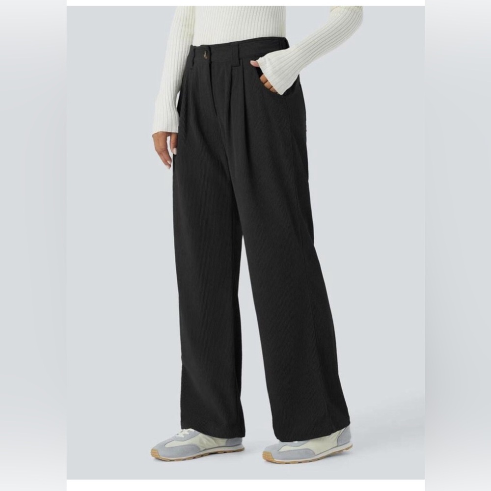 NWT Halara Mid Rise Pocket Straight Leg Corduroy Casual Pants Gray Size XL - Picture 1 of 11